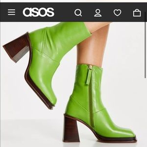 ISO ASOS Design Rochelle premium leather platform heeled boots in green
